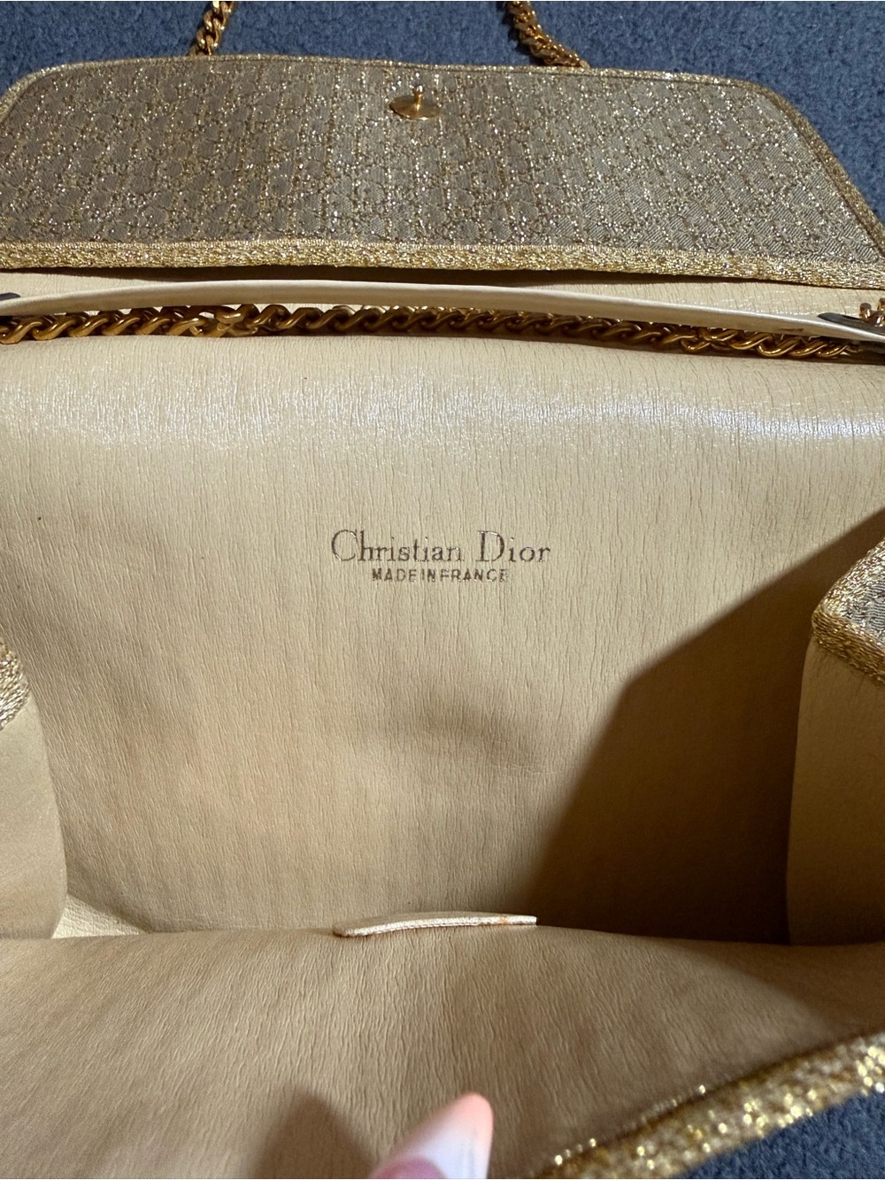 Dior Gold Lurex Metallic Trotter Monogram Chain Shoulder Bag - Picture 7 of 8